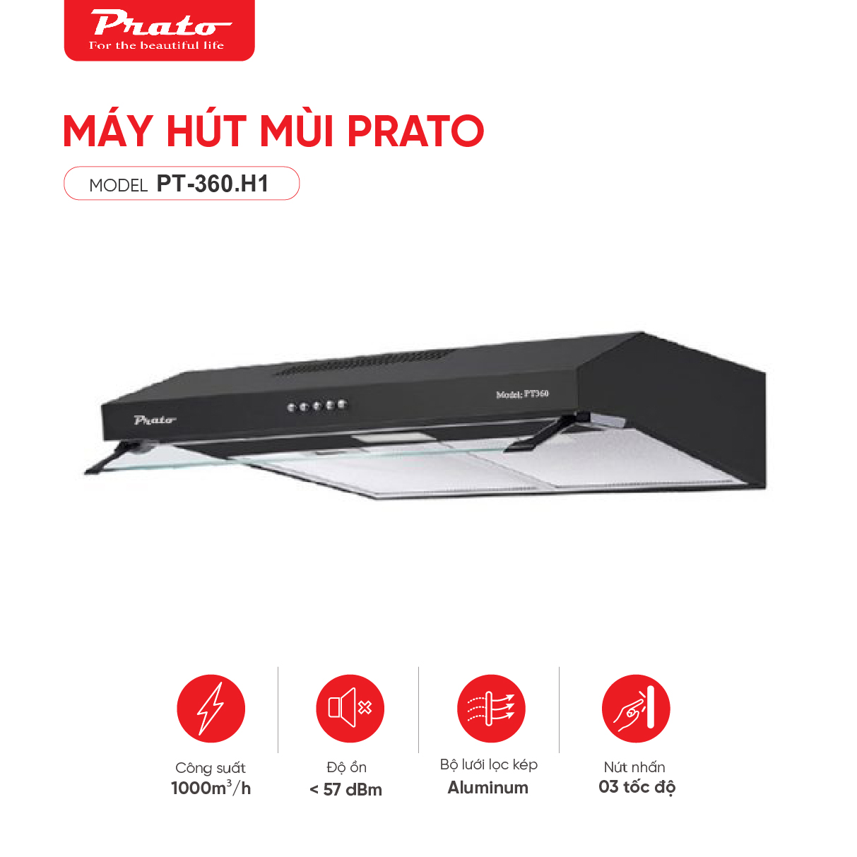 Máy hút mùi cổ điển Model: PT-360.H1 (phím cơ)